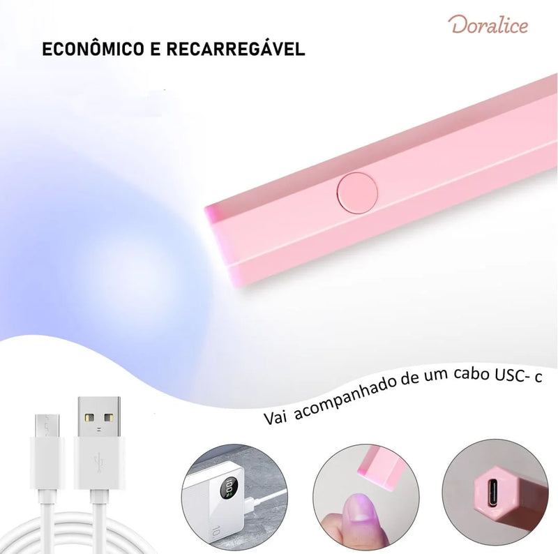 KIT LED Portátil + Unhas Adesivas em gel